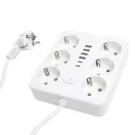 Удлинитель 6-местный c/з 3x1 мм2, 1,8 м, 250В, 10А, 4USB+2Type-C 2,4А, серия Home plus, белый STEKKE