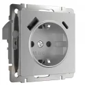 Розетка с заземлением, шторками и USB тип A+C (серебряный рифленый ) W1171709 Werkel a056277
