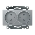 Розетка 2-местная с защитной шторкой (механизм) б/з, 250В, 10А, серия Катрин, GLS10-7113-03, серебро