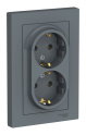 ATLASDESIGN РОЗЕТКА двойная с заземлением, 16А, в сборе, ГРИФЕЛЬ Systeme Electric ATN000724