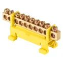 Шина "0" PE (6х9мм) 10 отверстий латунь желтый изолятор тип "Стойка" на DIN-рейку PROxima sn0-63 EKF