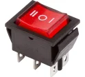 Выключатель клавишный 250V 15А (6с) ON-OFF-ON красный с подсветкой и нейтралью (10/10/500) 36 Rexant