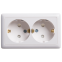 ХИТ О/У РОЗЕТКА двойная с заземлением со шторками, 16А, БЕЛЫЙ. Россия Systeme Electric RA16-239-B
