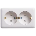 ХИТ О/У РОЗЕТКА двойная с заземлением со шторками, 16А, БЕЛЫЙ. Россия Systeme Electric RA16-239-B