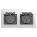 GLOSSA РОЗЕТКА двойная с заземлением, со шторками, в сборе, IP44, БЕЛЫЙ Systeme Electric GSL000147