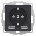 Розетка с USB, скрытый монтаж, с заземлением, карбон Systeme Electric ATN001030