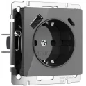 Розетка с заземлением, шторками и USB тип A+C (графит акрил) W1171744 Werkel a064093