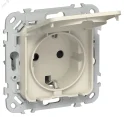 FLITE Розетка с заземлением с защитными шторками и крышкой 16А IP44 РСшкр11-0-44-ФлСл сливочный IEK 