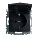 Розетка 1-местная с крышкой с защ. штор (механизм) с/з, 250В, 16А, серия Катрин, GLS16-7112-05, черн