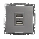 Розетка 2-местная USB (механизм), 250В, 2,1А, серия Катрин, серебро, GLS10-7115-03 STEKKER 39588