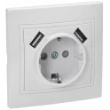 KVARTA Роз. с з/к/ш 16А USBх2 2,1А РЮш10-1-КБ бел. IEK KV-R14-16-U2-K01