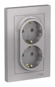 ATLASDESIGN РОЗЕТКА двойная с заземлением, 16А, в сборе, АЛЮМИНИЙ Systeme Electric ATN000324