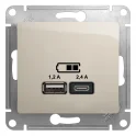 GLOSSA USB РОЗЕТКА A+С, 5В/2,4А, 2х5В/1,2 А, механизм, МОЛОЧНЫЙ Systeme Electric GSL000939