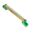 Шина "0" PE 8x12мм 12 отверстий латунь с контактной пластиной 2 зелёных угловых изолятора PROxim EKF