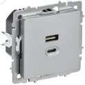 BRITE Розетка USB A+C 45Вт высокоскоростная зарядка РЮ11-2-БрА алюминий IEK BR-U22-045-K47