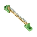 Шина "0" PE 6x9мм 12 отверстий латунь с контактной пластиной 2 зелёных угловых изолятора PROxima EKF