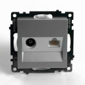 Розетка TV + компьютерная RJ-45 (механизм), серия Катрин, серебро, GLS00-7106-03 STEKKER 49183