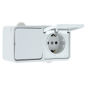Блок розетка-выключатель 1-кл. 16А с/з с крышкой IP44 белая Прага PROxima EKF EKRV16-050-10-440