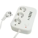 Удлинитель 3-местный c/з 3x1 мм2, 1,8 м, 250В, 10А, 4USB+2Type-C 2,4А, серия Home plus, белый STEKKE