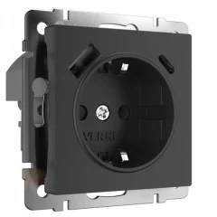 Розетка с заземлением, шторками и USB тип A+C (черный) W1171708 Werkel a056275