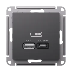 ATLASDESIGN USB РОЗЕТКА A + тип-C 45Вт высокоскор.заряд. QC, PD, механ Systeme Electric ATN001429
