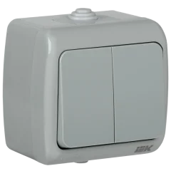 AQUATIC Выключатель 2-клавишный для открытой установки 10А IP54 ВС-20-2-0-А IEK EVA20-K03-10-54