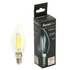 Лампа светодиодная, 1000LM 6W 175-265V E14 6400K C35 прозрачная, LB-1206 Feron 51246