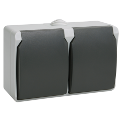 FORS Розетка 2-местная с заземлением для открытой установки 16А IP54 РСб22-3-ФСр серый ERS22-K03 IEK