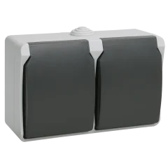 FORS Розетка 2-местная с заземлением для открытой установки 16А IP54 РСб22-3-ФСр серый ERS22-K03 IEK