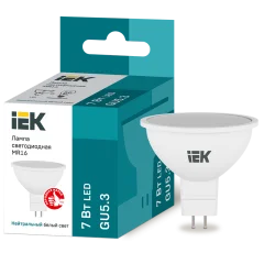 Лампа LED MR16 софит 7Вт 230В 4000К GU5.3 IEK LLE-MR16-7-230-40-GU5