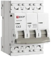 Автоматический выключатель 3P 63А (C) 6кА ВА 47-63N PROxima EKF M636363C
