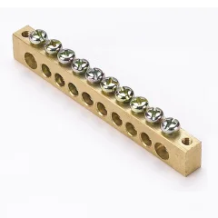 Шина PEN "ноль-земля" (8х12мм) 10 отверстий латунь крепеж по краям PROxima EKF sn0-125-10-k