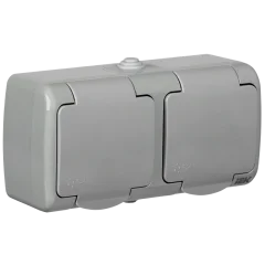 AQUATIC Розетка 2-местная с заземлением и крышкой для открытой установки 16А IP54 РСш22-2-А ERA2 IEK