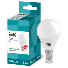 Лампа LED G45 шар 5Вт 230В 4000К E14 IEK LLE-G45-5-230-40-E14