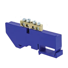 Шина "0" N (6х9мм) 4 отверстия латунь синий изолятор на DIN-рейку PROxima EKF sn0-63-04-d