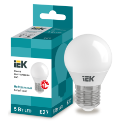 Лампа LED G45 шар 5Вт 230В 4000К E27 IEK LLE-G45-5-230-40-E27