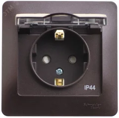 GLOSSA Розетка с заземлением со шторками с крышкой IP44 шоколад в сборе Systeme Electric GSL000848