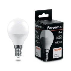 Лампа светодиодная, (6W) 230V E14 2700K G45, LB-1406 Feron 38065