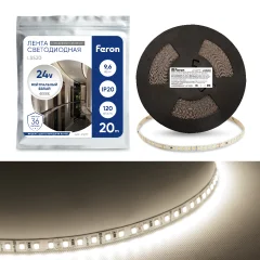 Лента светодиодная 120SMD(2835)/м 9.6Вт/м 24V 20000*10*1.22мм 4000К, LS520 FERON Feron 41277