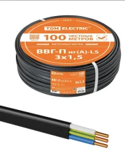 Кабель ВВГ-П нг(А)-LS 3х1,5 ок(N, PE)-0,66 ГОСТ (100м) TDM TDM Electric SQ0117-0075