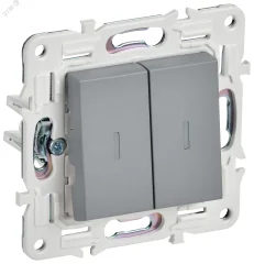 SKANDY Выключатель 2-клавишный проходной с индикацией 10А SK-V10Gr серый IEK SK-V22-1-10-K03