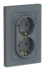 ATLASDESIGN РОЗЕТКА двойная с заземлением, 16А, в сборе, ГРИФЕЛЬ Systeme Electric ATN000724