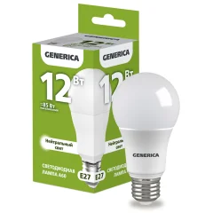Лампа LED A60 груша 12Вт 230В 4000К E27 GENERICA LL-A60-12-230-40-E27-G