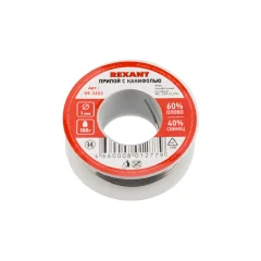 Припой с канифолью 100 гр. d=1.0 мм Sn60 Pb40 Flux 2.2% Rexant 09-3203