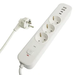 Сетевой фильтр 3-местный с/з 3x1мм2, 5 м, 250В, 16А, 2 USB-A+2 Type-C 3, серия Nova, белый 5 STEKKER