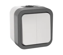 TORS Выключатель двухклавишный 10А IP55 TS205 серо-белый IEK TS-V20-0-10-55-K41