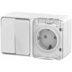 AtlasDesign PROFI IP54 О/У БЛОК: РОЗ. з/к со шт. 16А, ВЫКЛ.2-клав.10А, БЕЛЫЙ ATN540 Systeme Electric