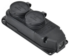Розетка (колодка) 2-ая с защит. кр. 16А IP44 черная GENERICA ERK20-016-02-44-K02-G