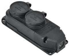 Розетка (колодка) 2-ая с защит. кр. 16А IP44 черная GENERICA ERK20-016-02-44-K02-G