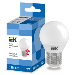 Лампа LED G45 шар 5Вт 230В 6500К E27 IEK LLE-G45-5-230-65-E27
